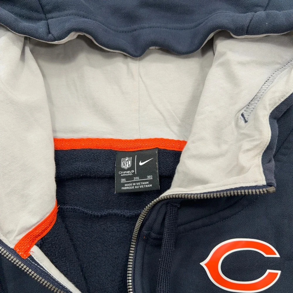 Nike Hoodie Chicago Bears NFL Onfield Full Zip Short Sleeve Navy Mens 3XL